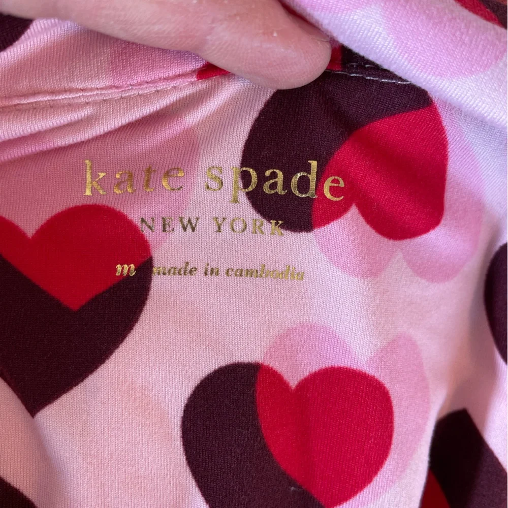 Kate Spade New York Pajama Button Down, Pink Red Hearts, Size Medium